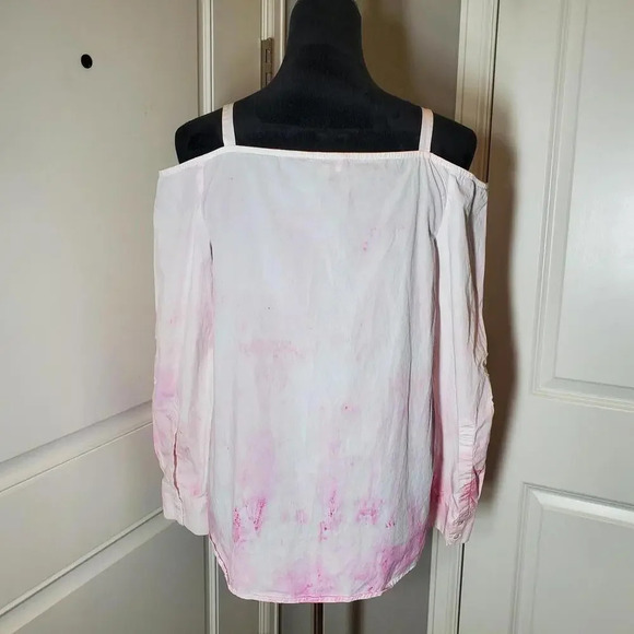 SUNO Pink and White Tie-Dye Watercolor Lace Embroidery Cold Shoulder Top NWOT - Picture 8 of 12